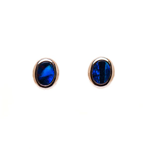 14ct White Gold Doublet Opal Bezel Set Earrings in Blue - Fremantle Opals