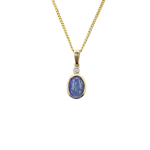 9ct Yellow Gold Triplet Opal Pendant with Diamond in hues of red, blue and green. | Fremantle Opals