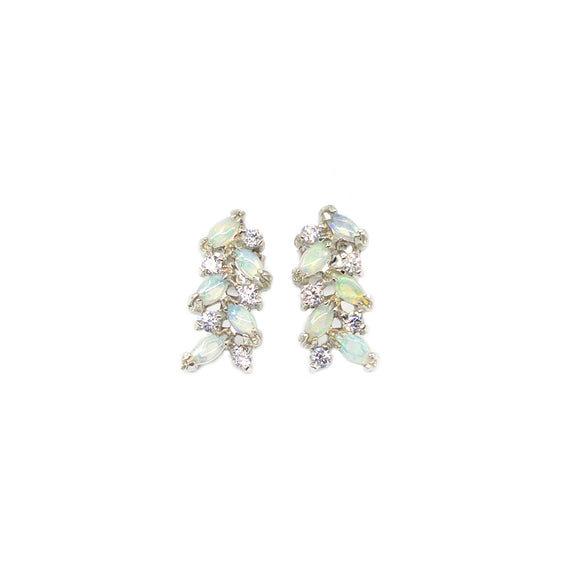 Sterling Silver Crystal Opal Leaf Design Drop Earrings in Green with Cubic Zirconia